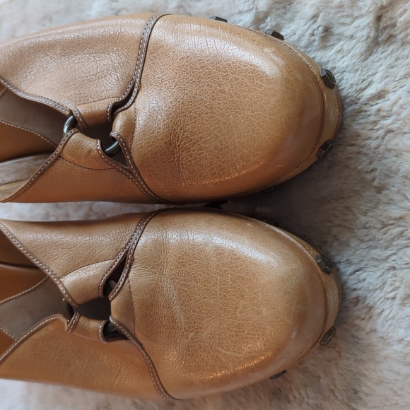 Cole Haan Kenna Leather Light Brown Tan Studded Heeled Clogs Mules Size 10 - Picture 2 of 9